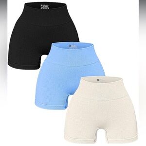 Women's High-Waist Ribbed Bike Shorts - Black, Blue, Cream